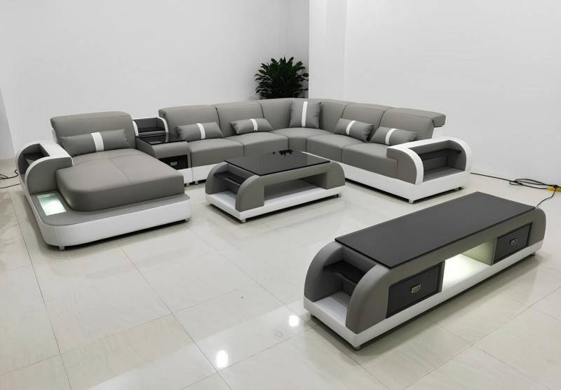 Xlmoebel Wohnzimmer-Set Neu Ledersofa Wohnlandschaft mit U-Form Polster Ecksofa und passendem, (Ecksofa U-Form + Couchtisch + Sideboard), Hergestellt in Europa von Xlmoebel