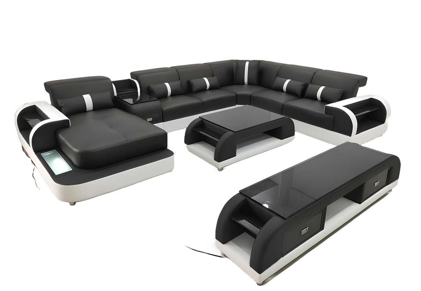 Xlmoebel Wohnzimmer-Set Neu Ledersofa Wohnlandschaft mit U-Form Polster Ecksofa und passendem, (Ecksofa U-Form + Couchtisch + Sideboard), Hergestellt in Europa von Xlmoebel