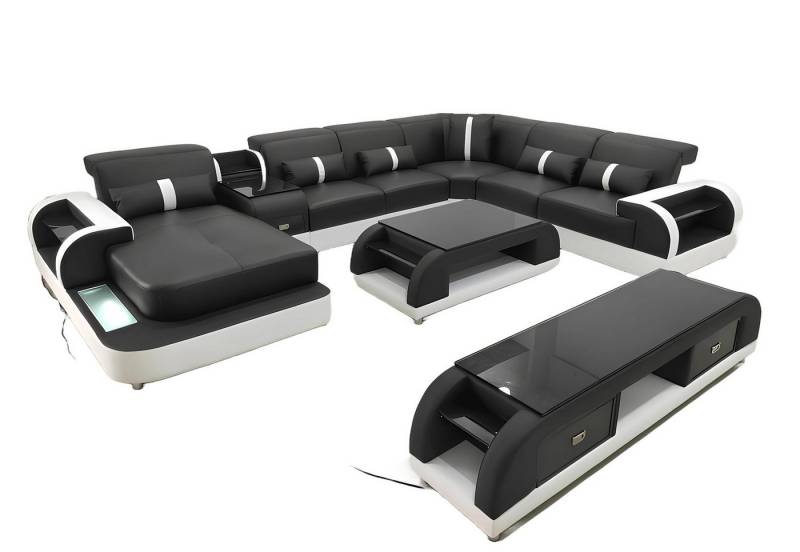 Xlmoebel Wohnzimmer-Set Neu Ledersofa Wohnlandschaft mit U-Form Polster Ecksofa und passendem, (Ecksofa U-Form + Couchtisch + Sideboard), Hergestellt in Europa von Xlmoebel