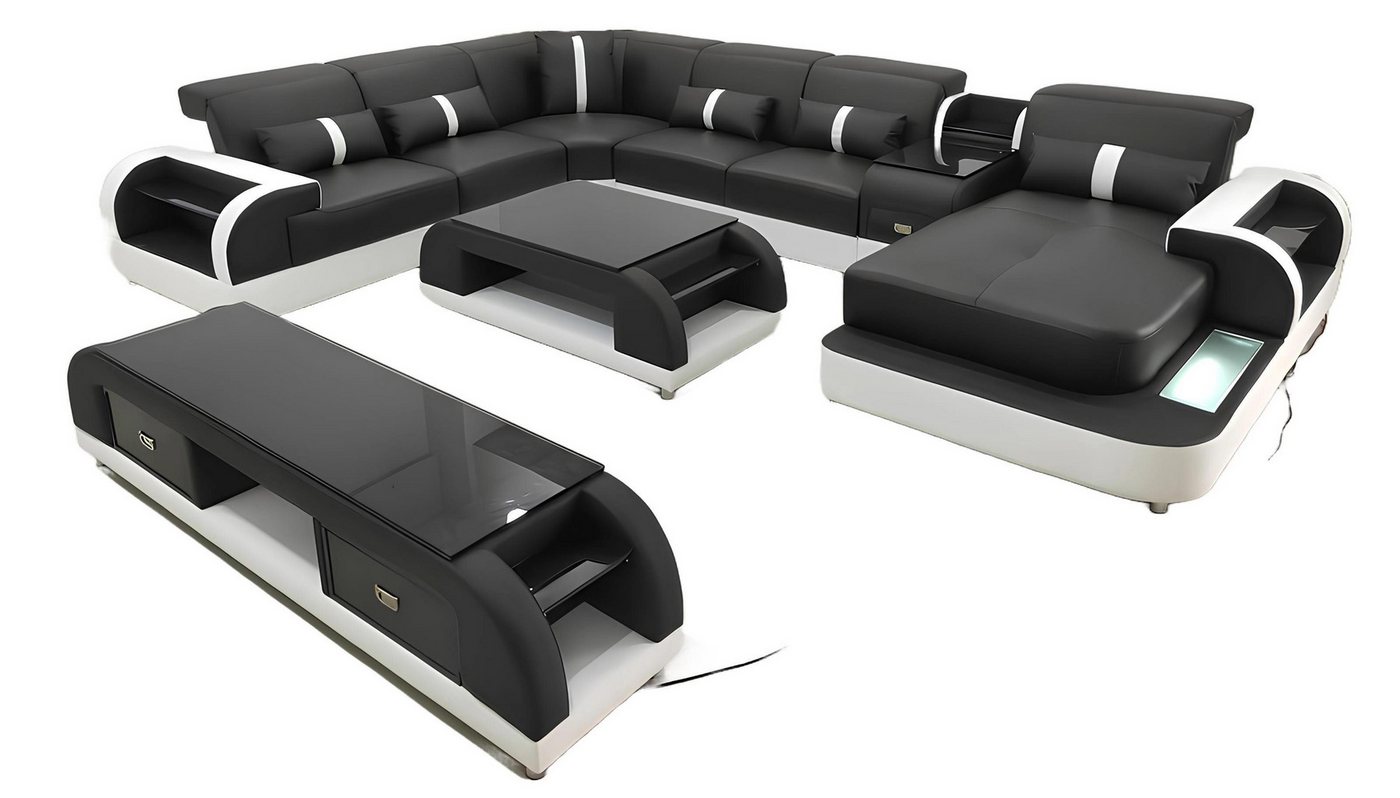Xlmoebel Wohnzimmer-Set Neu Ledersofa Wohnlandschaft mit U-Form Polster Ecksofa und passendem, (Ecksofa U-Form + Couchtisch + Sideboard), Hergestellt in Europa von Xlmoebel