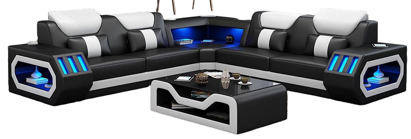 Xlmoebel Ecksofa Polster L Form Couchtisch Sideboard Ledersofa Wohnzimmer Möbel, Hergestellt in Europa von Xlmoebel
