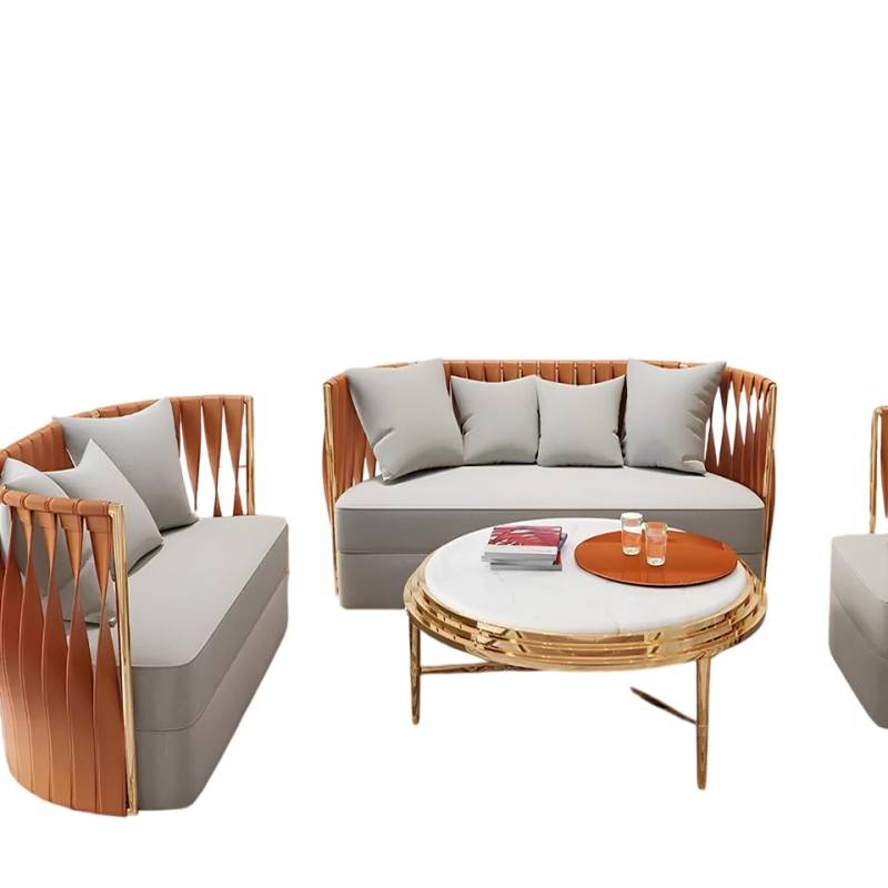 Xlmoebel Wohnzimmer-Set Neu gepolstertes 3 Sitzer+2-Sitzer-Sofa aus Leder mit Edelstahl, (2-St., Sofa 3 Sitzer + 2 Sitzer), Hergestellt in Europa von Xlmoebel