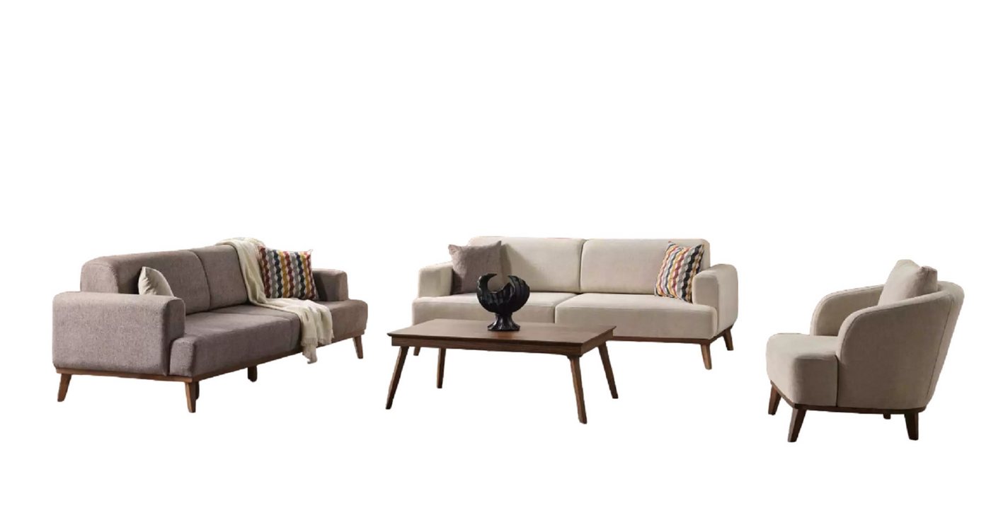 Xlmoebel Wohnzimmer-Set Neue Möbelgruppe Sitzer Sofa Sessel Set in Beige 4-teilig, (4-St., Set 4 tlg. (Sofa 3 + 3 Sitzer + Sessel + Couchtisch), Hergestellt in Europa von Xlmoebel