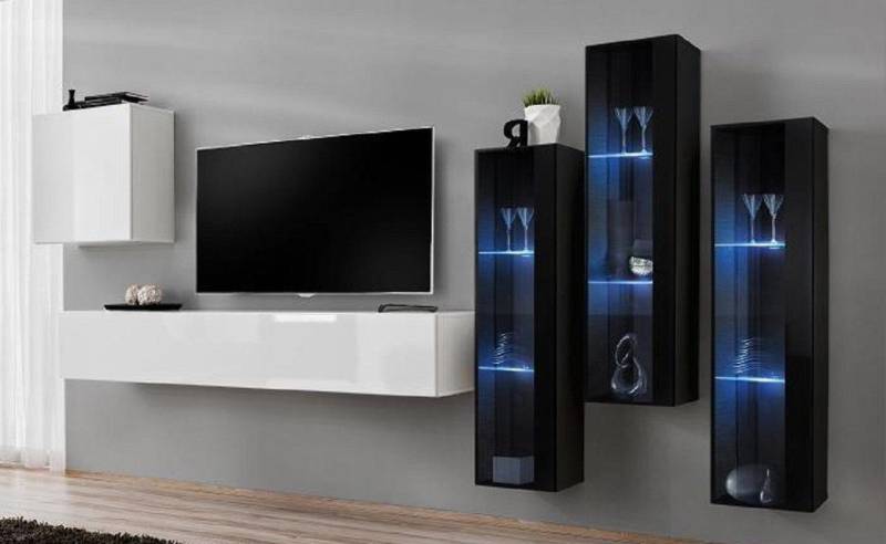 Xlmoebel Wohnwand Neue Wohnzimmersitzgarnitur Hochglanz Holzschrank Moderne 5-teilig, (6-St., Wohnwand + TV Ständer + 4x Wandschrank), Hergestellt in Europa von Xlmoebel