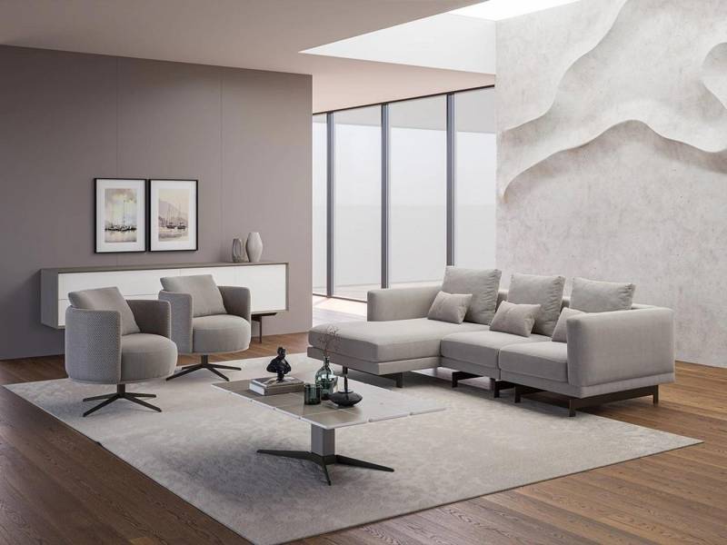 Xlmoebel Wohnzimmer-Set Neues Designer Ecksofa in L-Form mit 2 Sesseln und Holz-Couchtisch, (4tlg Wohnzimmer Set (Ecksofa L-Form + Couchtisch + 2x Sessel), Hergestellt in Europa von Xlmoebel