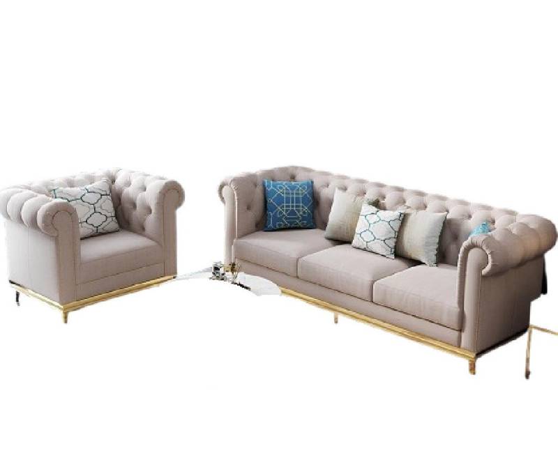 Xlmoebel Wohnzimmer-Set Neues Wohnzimmer-Sofa-Set aus Leder und Metall mit, (2-St., Sofa 3 Sitzer + Sessel), Hergestellt in Europa von Xlmoebel