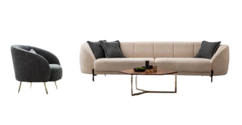 Xlmoebel Polstergarnitur Neues hochwertiges Design-Textil-Sofa in Beige mit Polstersessel, (2-tlg., 2tlg.Wohnzimmer Set(Sofa 3 Sitzer+Sessel), Hergestellt in Europa von Xlmoebel