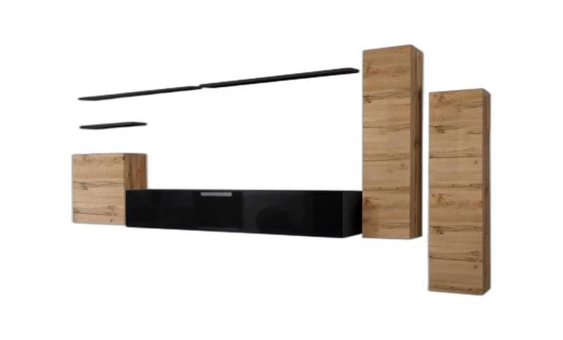 Xlmoebel Wohnwand Premium Wohnzimmermöbel Kollektion Designer Wandregal Wandschrank, (7-St., 1x Wohnwand + 1x TV Ständer + 3x Wandschrank + 3x Wandregal), Hergestellt in Europa von Xlmoebel