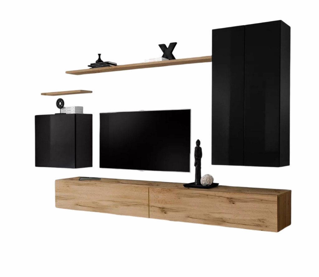 Xlmoebel Wohnzimmer-Set Prunkvolle Wohnwand mit Sideboard und Wandregal für den Wohnraum, (7-St., 1x Wohnwand + 2x TV Ständer + 3x Wandschrank + 2x Wandregal), Hergestellt in Europa von Xlmoebel