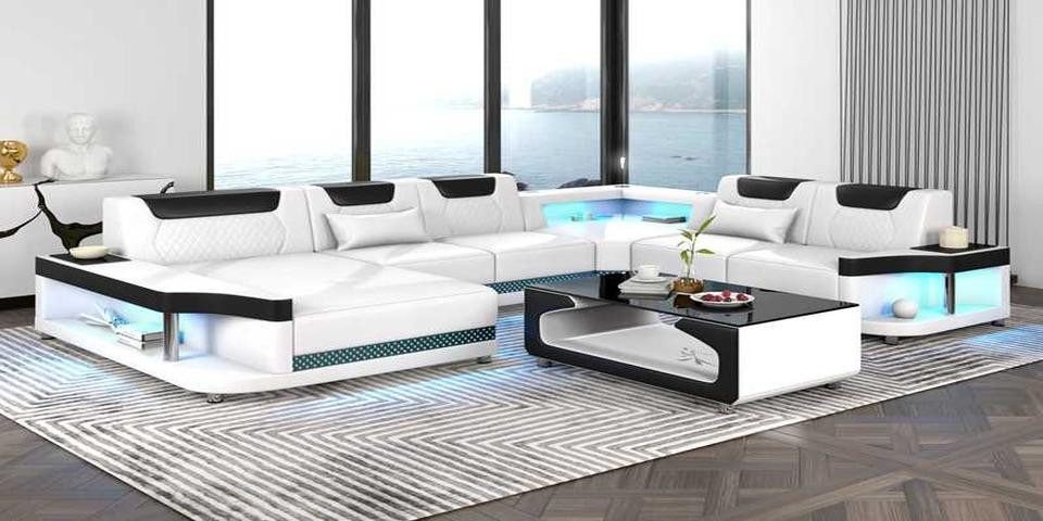 Xlmoebel Wohnzimmer-Set Riesiges Ecksofa Wohnlandschaft mit LED-Beleuchtung in XXL-Größe, (Ecksofa U-Form), Hergestellt in Europa von Xlmoebel
