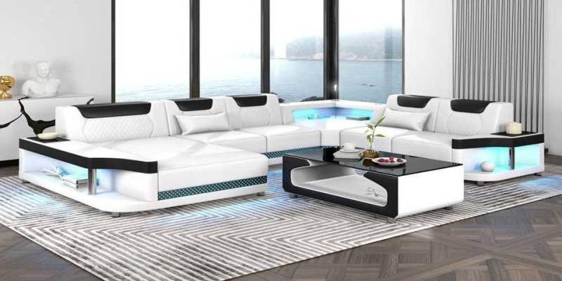 Xlmoebel Wohnzimmer-Set Riesiges Ecksofa Wohnlandschaft mit LED-Beleuchtung in XXL-Größe, (Ecksofa U-Form), Hergestellt in Europa von Xlmoebel