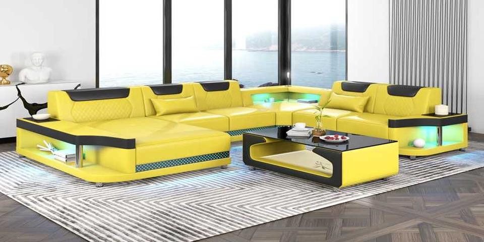 Xlmoebel Wohnzimmer-Set Riesiges Ecksofa Wohnlandschaft mit LED-Beleuchtung in XXL-Größe, (Ecksofa U-Form), Hergestellt in Europa von Xlmoebel
