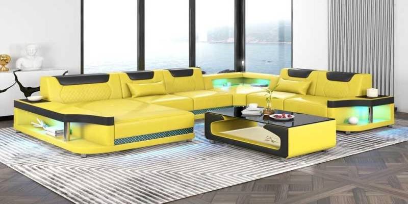 Xlmoebel Wohnzimmer-Set Riesiges Ecksofa Wohnlandschaft mit LED-Beleuchtung in XXL-Größe, (Ecksofa U-Form), Hergestellt in Europa von Xlmoebel