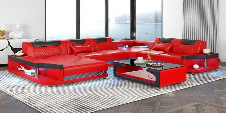 Xlmoebel Wohnzimmer-Set Riesiges Ecksofa Wohnlandschaft mit LED-Beleuchtung in XXL-Größe, (Ecksofa U-Form), Hergestellt in Europa von Xlmoebel