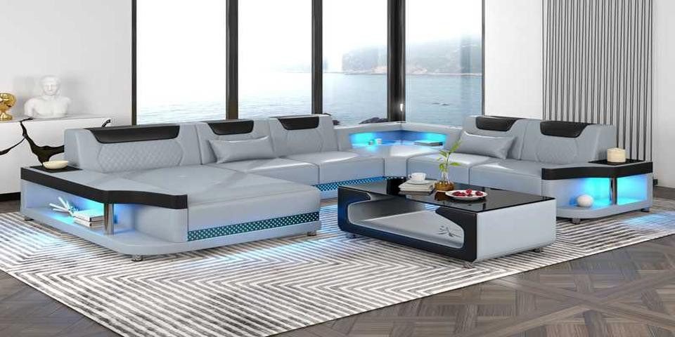 Xlmoebel Wohnzimmer-Set Riesiges Ecksofa Wohnlandschaft mit LED-Beleuchtung in XXL-Größe, (Ecksofa U-Form), Hergestellt in Europa von Xlmoebel
