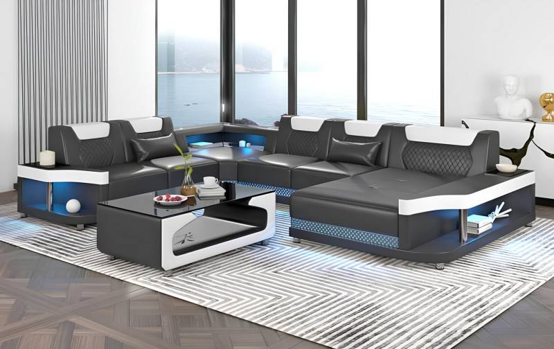 Xlmoebel Wohnzimmer-Set Riesiges Ecksofa Wohnlandschaft mit LED-Beleuchtung in XXL-Größe, (Ecksofa U-Form), Hergestellt in Europa von Xlmoebel