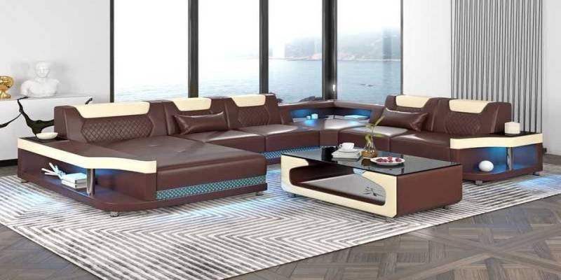 Xlmoebel Wohnzimmer-Set Riesiges Ecksofa Wohnlandschaft mit LED-Beleuchtung in XXL-Größe, (Ecksofa U-Form), Hergestellt in Europa von Xlmoebel