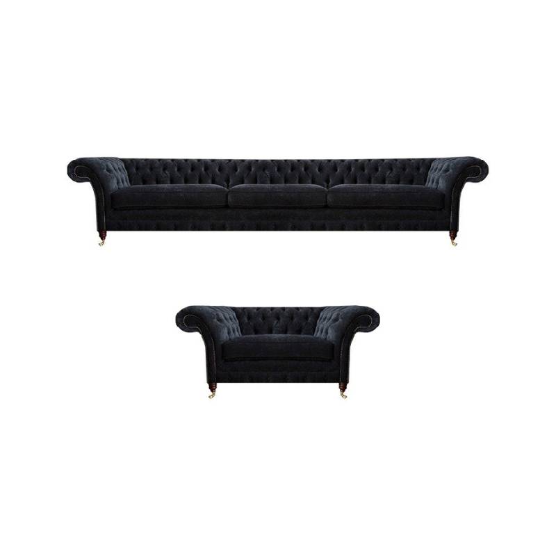 Xlmoebel Wohnzimmer-Set Schwarze Chesterfield Wohnzimmer Garnitur aus Stoff mit Designer-Sofa, (2-St., 2tlg Wohnzimmer Set (Sofa 3 Sitzer + Sessel), Hergestellt in Europa von Xlmoebel
