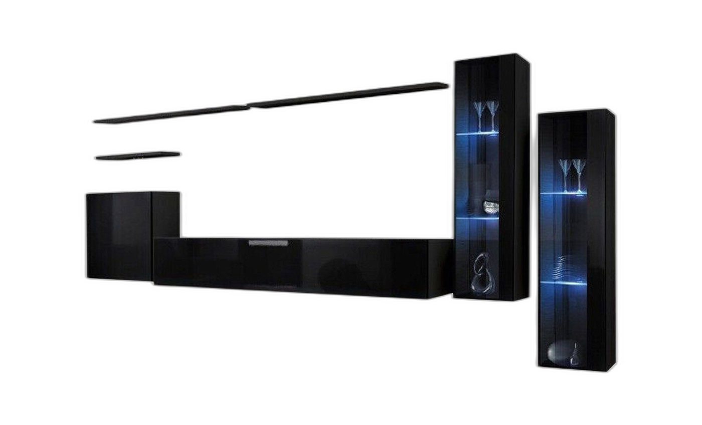 Xlmoebel Wohnwand Schwarze Wohnzimmerwand Gruppe Regal Luxus Schaukasten, (7-St., 1x Wohnwand + 1x TV Ständer + 3x Wandschrank + 3x Wandregal), Hergestellt in Europa von Xlmoebel