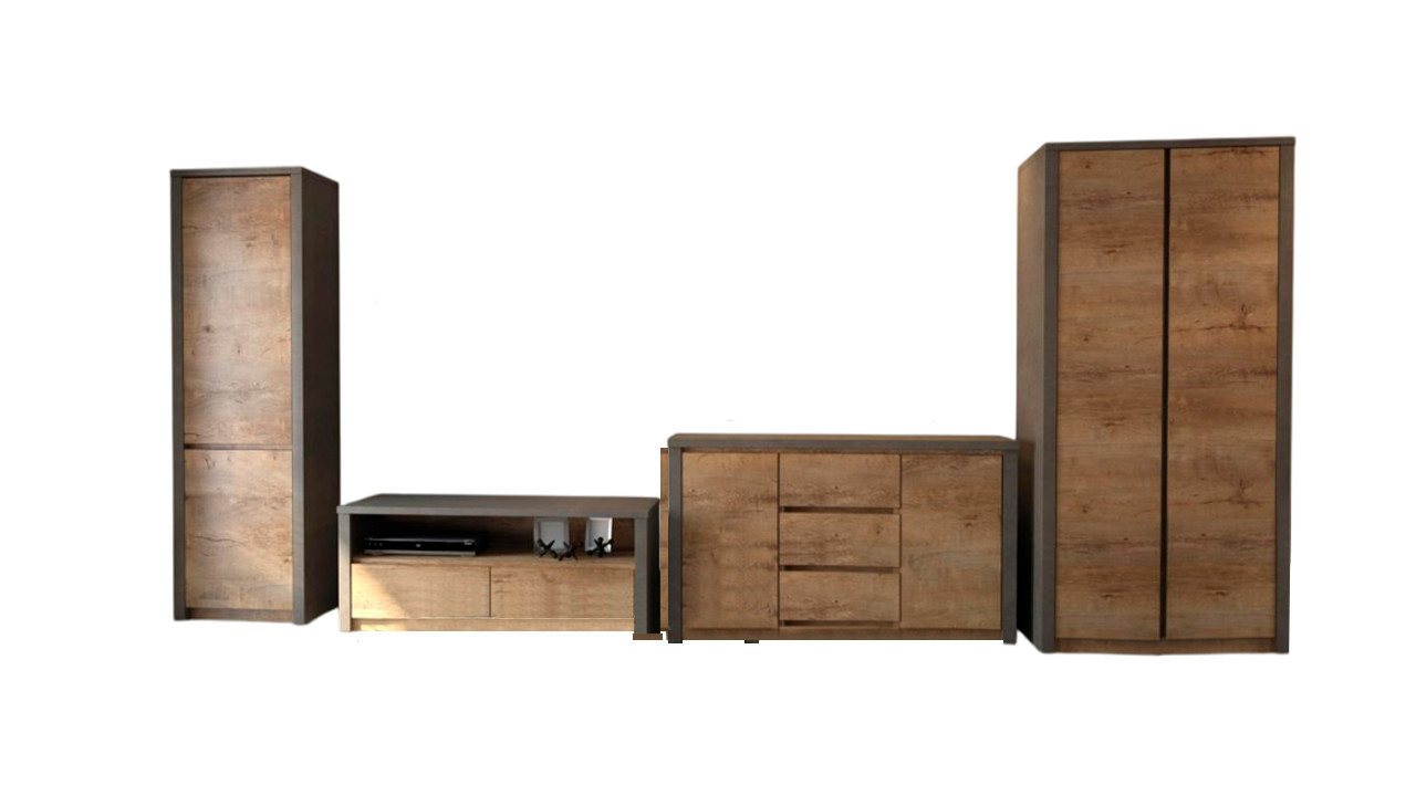 Xlmoebel Wohnzimmer-Set Set 6-teiliges Möbel-Ensemble für das Wohnzimmer mit Vitrine, (6-St., RTV + Kommode + 2x Schränke + Wandregal + Couchtisch), Hergestellt in Europa von Xlmoebel