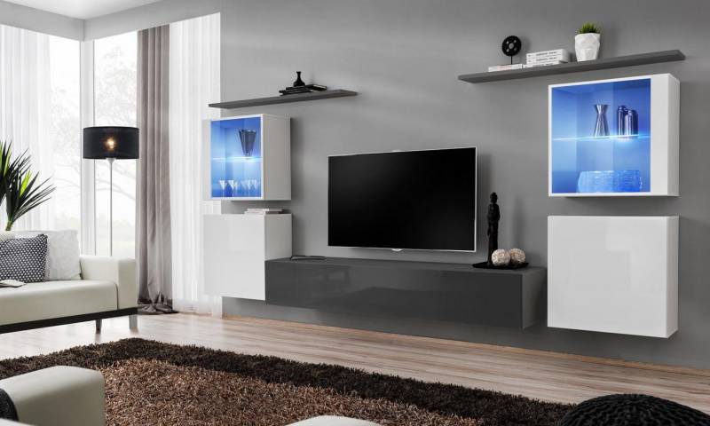 Xlmoebel Wohnwand Set 8tlg. Wohnwand Premium Sideboard TV Halter Lowboard Wandregale, (8-St., Wohnwand, TV Ständer, 4x Wandschrank, 2x Wandregale), Hergestellt in Europa von Xlmoebel
