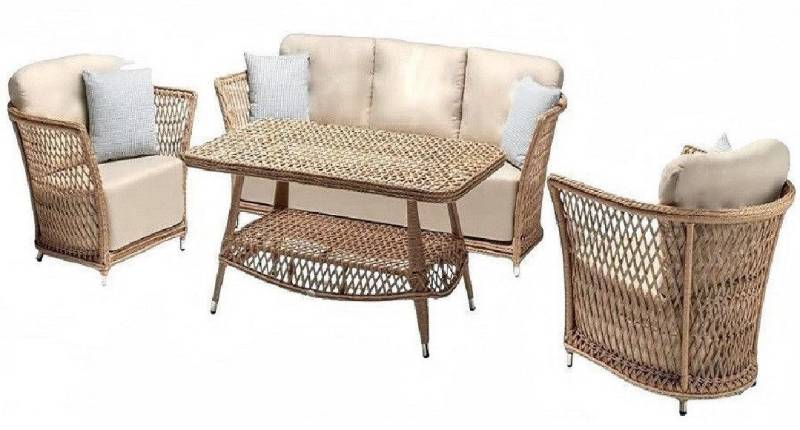 Xlmoebel Gartenlounge-Set Set mit 3-Sitzer-Sofas in Beige 2 Sesseln und einem Couchtisch, (4-tlg., 4tlg Set(Sofa 3 Sitzer+2x Sessel+Couchtisch), Hergestellt in Europa von Xlmoebel