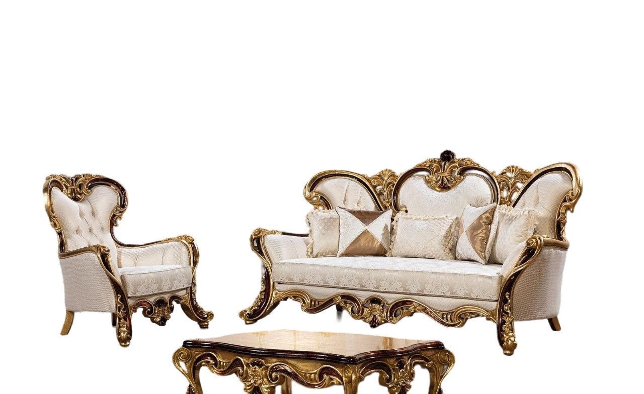 Xlmoebel Wohnzimmer-Set Sitzgarnitur 3+1 Sitzer Gold Wohnzimmertisch Klassisch Set 3tlg., (3-St., Sofa 3 Sitzer / Sessel / Couchtisch), Hergestellt in Europa von Xlmoebel