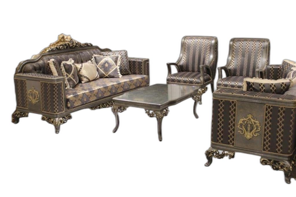 Xlmoebel Wohnzimmer-Set Sitzgruppe Wohnzimmer Möbelstück Beige Stil Polstermöbel Tisch, (5-St., 2x Sofa 3 Sitzer + 2x Sessel + Couchtisch), Hergestellt in Europa von Xlmoebel