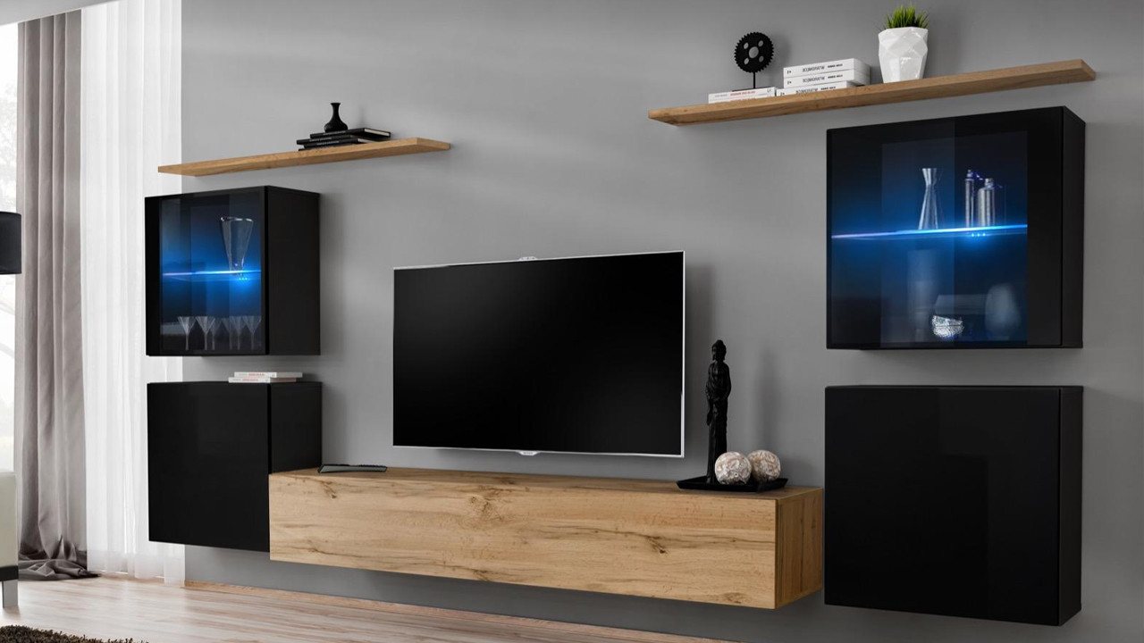 Xlmoebel Wohnwand Sitzraum 4x Wandschrank Wohnkommode Fernsehmöbel Modern, (8-St., Wohnwand + TV Ständer + 4x Wandschrank + 2x Wandregale), Hergestellt in Europa von Xlmoebel