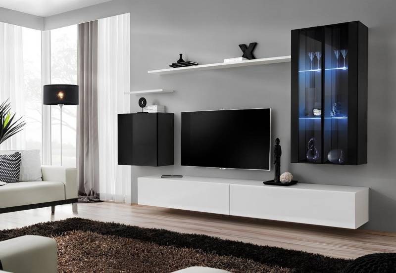 Xlmoebel Wohnwand Sitzraum Gesamtpaket 8-teilig Wohnmöbel Wandregal Holz, (8-St., Wohnwand + 2x TV Ständer + 3x Wandschrank + 2x Wandregal), Hergestellt in Europa von Xlmoebel