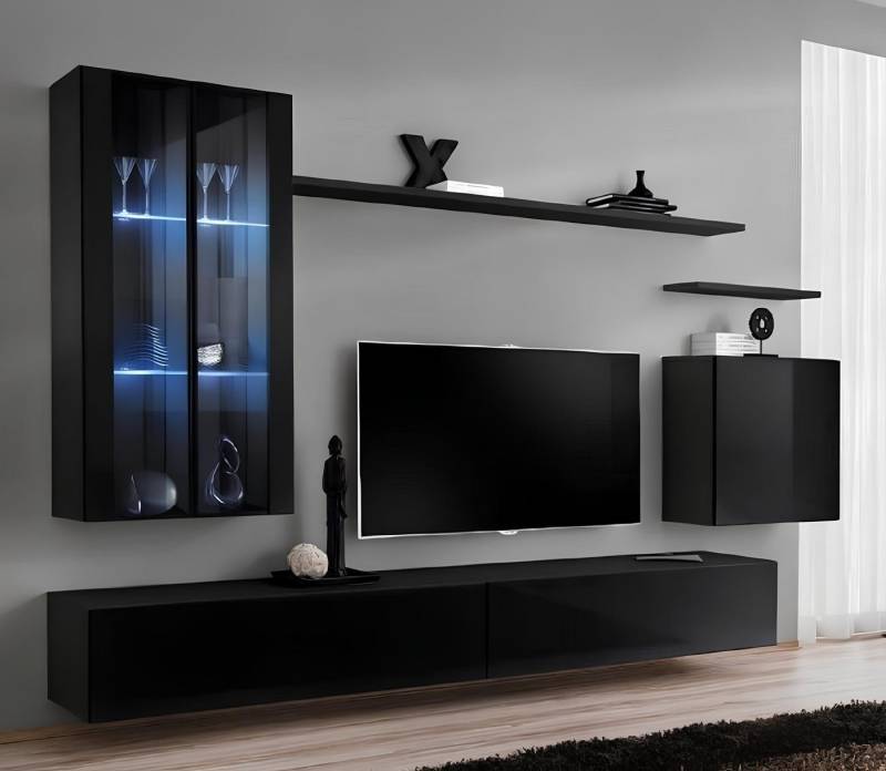 Xlmoebel Wohnwand Sitzraummöbel Wandregal Wandschrank Kommode Anthrazit, (8-St., 1x Wohnwand + 2x TV Ständer + 3x Wandschrank + 2x Wandregal), Hergestellt in Europa von Xlmoebel