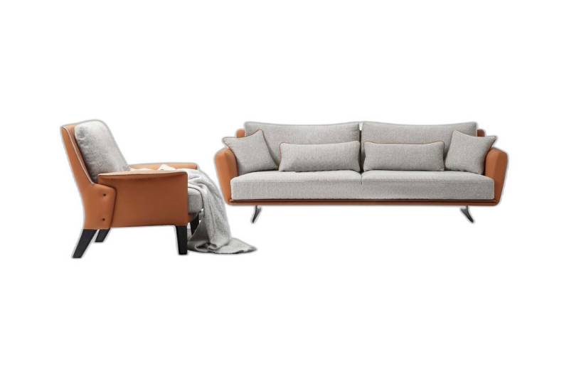 Xlmoebel Polstergarnitur Sofa Set 21 Plätze Wohnzimmer Orange Textil Zweisitzer Sessel, (2-tlg., Sofa 2-Sitzer + Sessel), Hergestellt in Europa von Xlmoebel