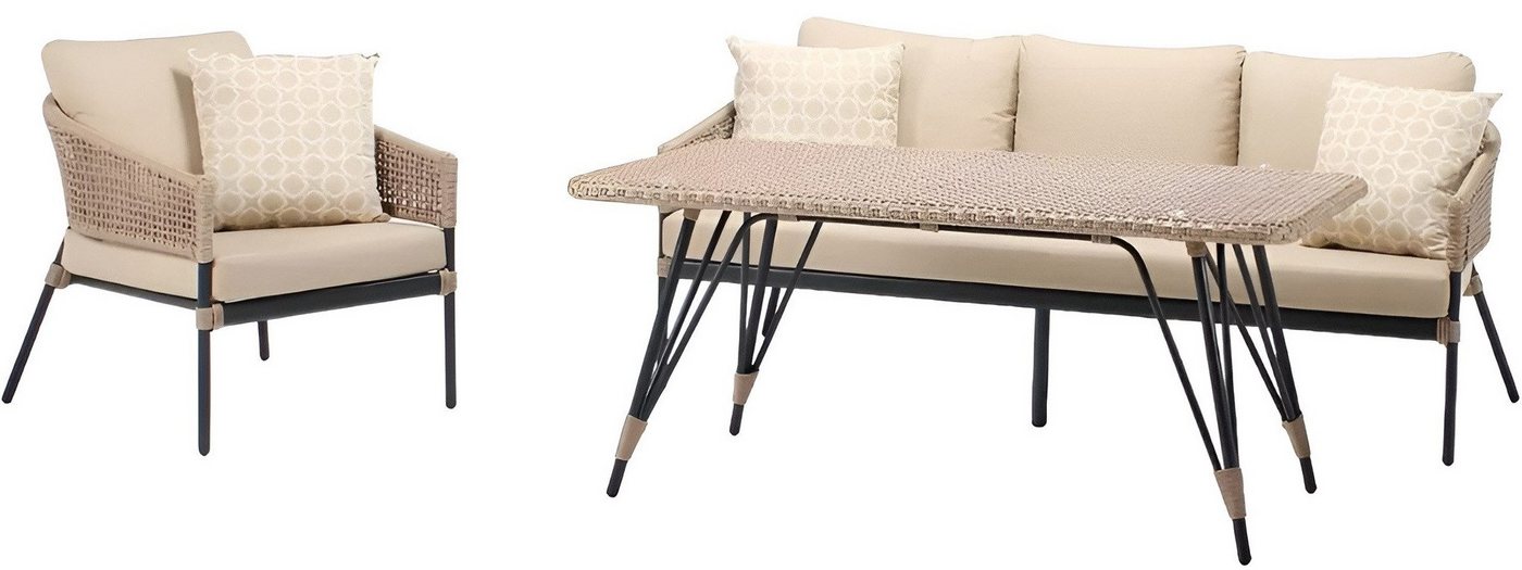 Xlmoebel Gartenlounge-Set Sofa Set 3-Sitzer Sofa Moderner Sessel Wohnzimmertisch Beige, (3tlg Set(Sofa 3 Sitzer+Sessel+Couchtisch), Hergestellt in Europa von Xlmoebel