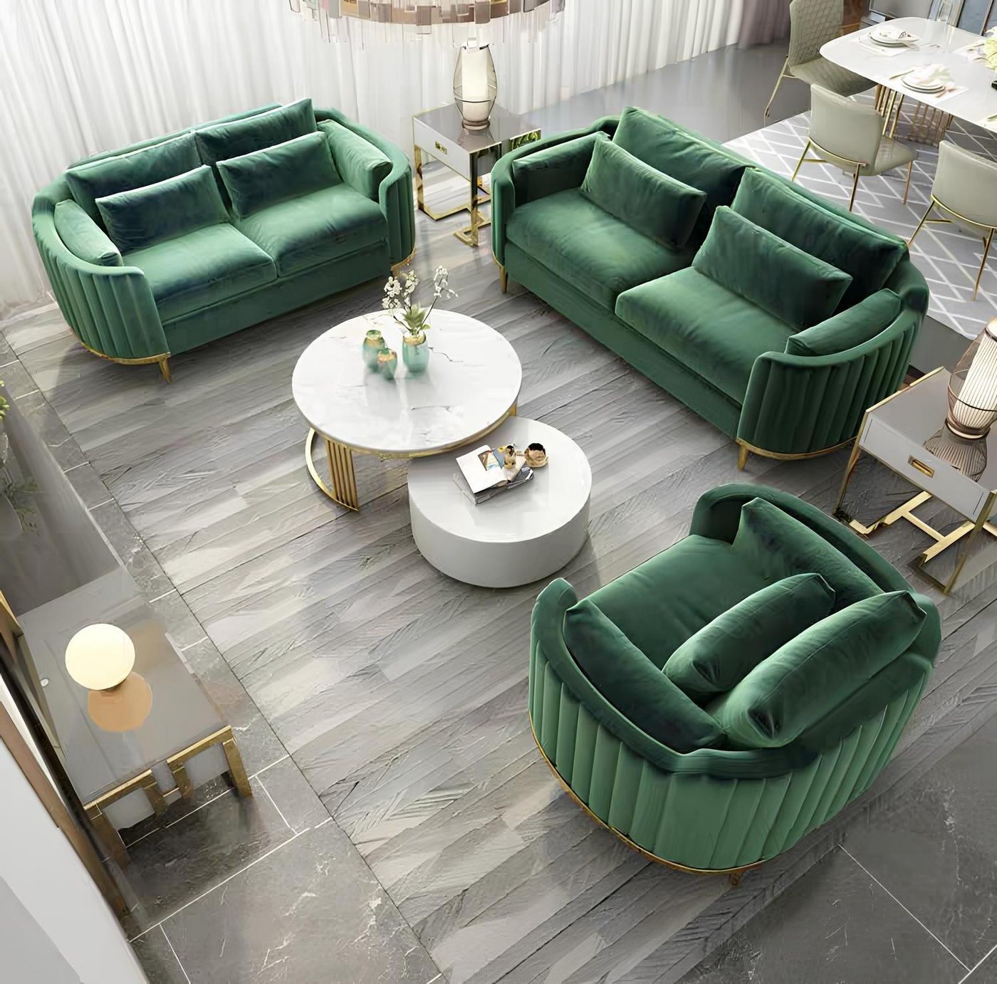 Xlmoebel Polstergarnitur Sofa-Set Stoffcouch Polstermöbel Sitzgarnitur 3+2 Design Grün, (2-tlg., Sofa 3 Sitzer + 2 Sitzer), Hergestellt in Europa von Xlmoebel
