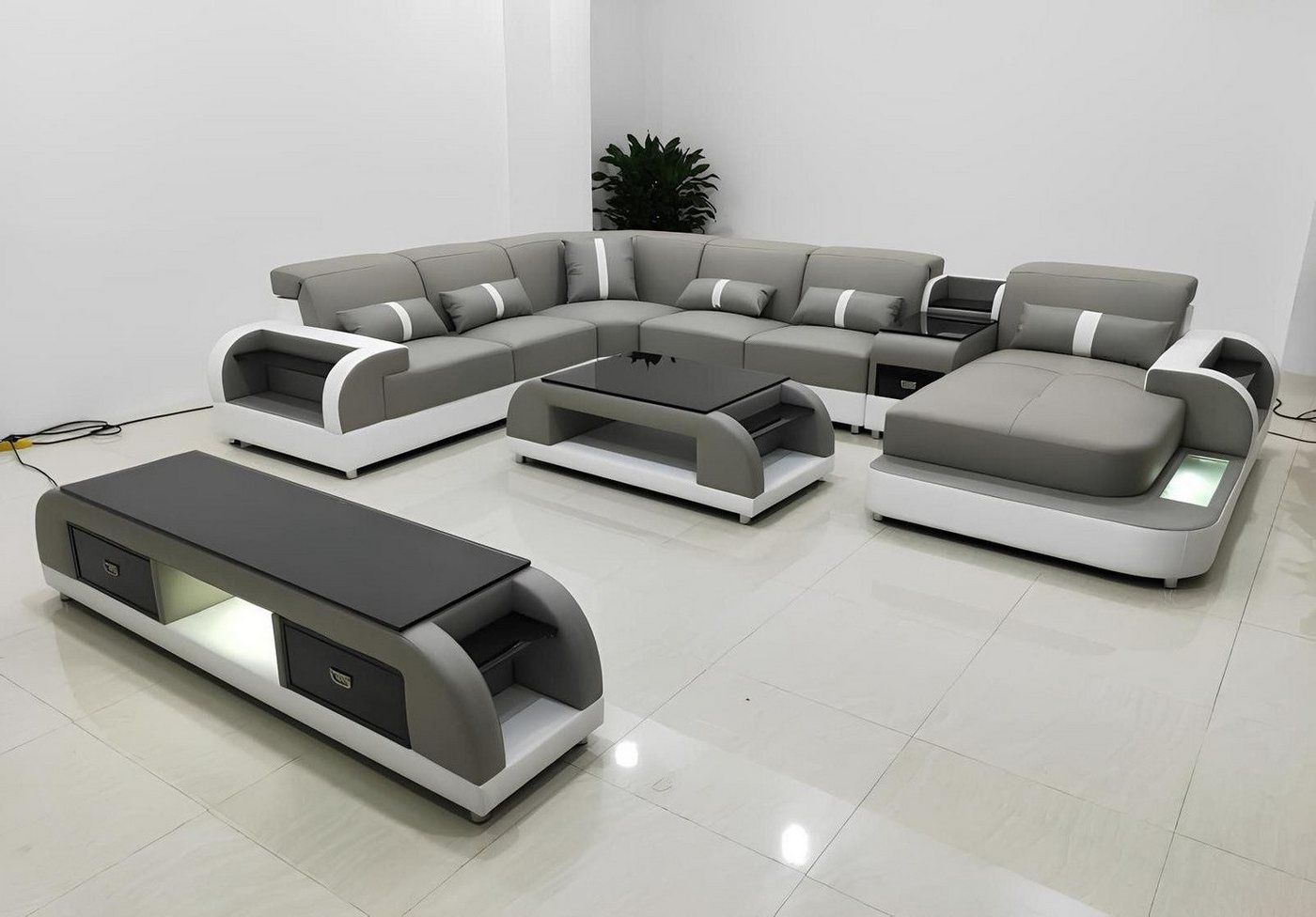 Xlmoebel Wohnzimmer-Set Sofa-Set mit modernem Design, Eckcouch in U-Form, Ledercouchtisch, (Ecksofa U-Form + Couchtisch), Hergestellt in Europa von Xlmoebel