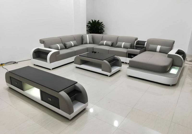 Xlmoebel Wohnzimmer-Set Sofa-Set mit modernem Design, Eckcouch in U-Form, Ledercouchtisch, (Ecksofa U-Form + Couchtisch), Hergestellt in Europa von Xlmoebel