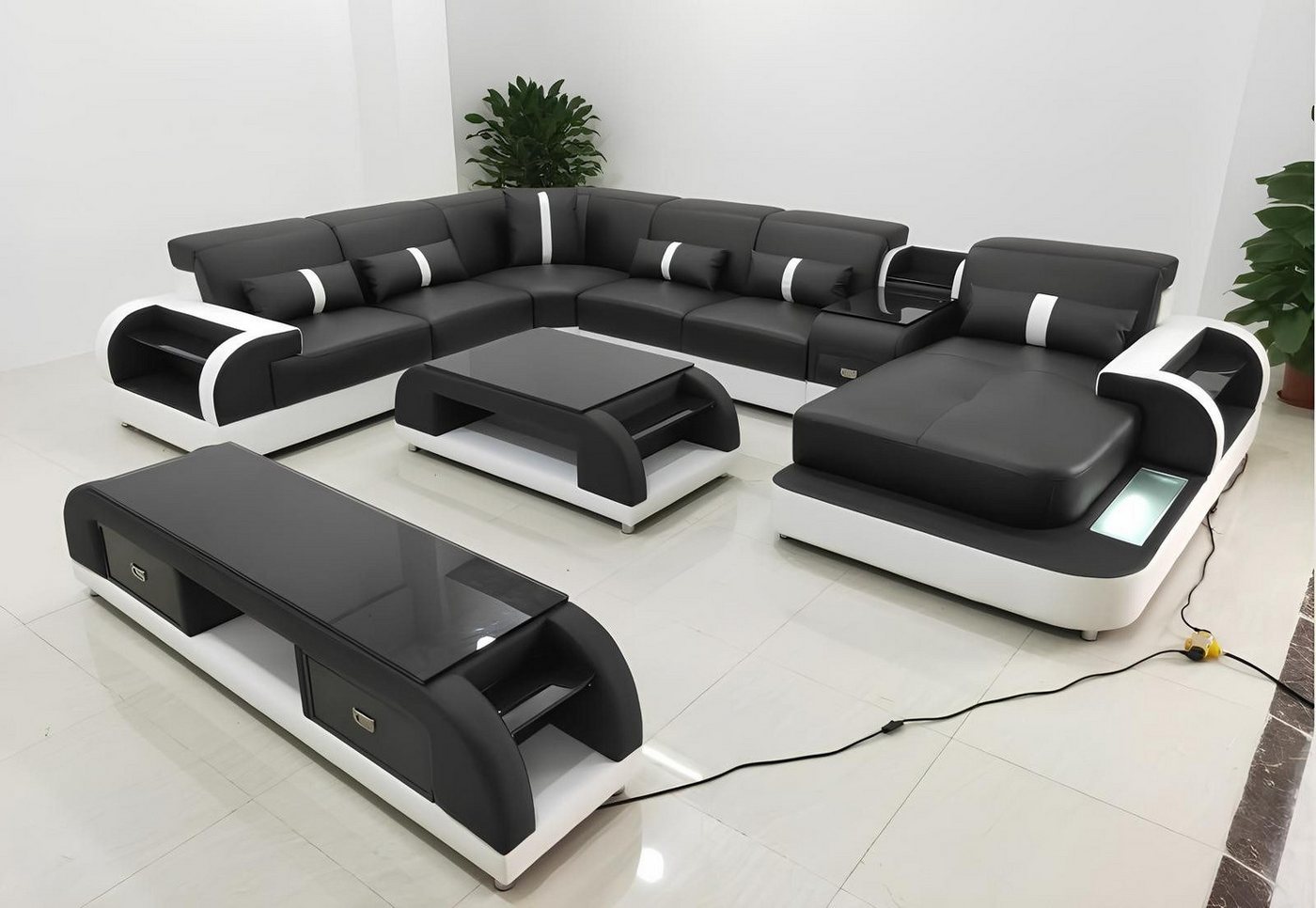 Xlmoebel Wohnzimmer-Set Sofa-Set mit modernem Design, Eckcouch in U-Form, Ledercouchtisch, (Ecksofa U-Form + Couchtisch), Hergestellt in Europa von Xlmoebel