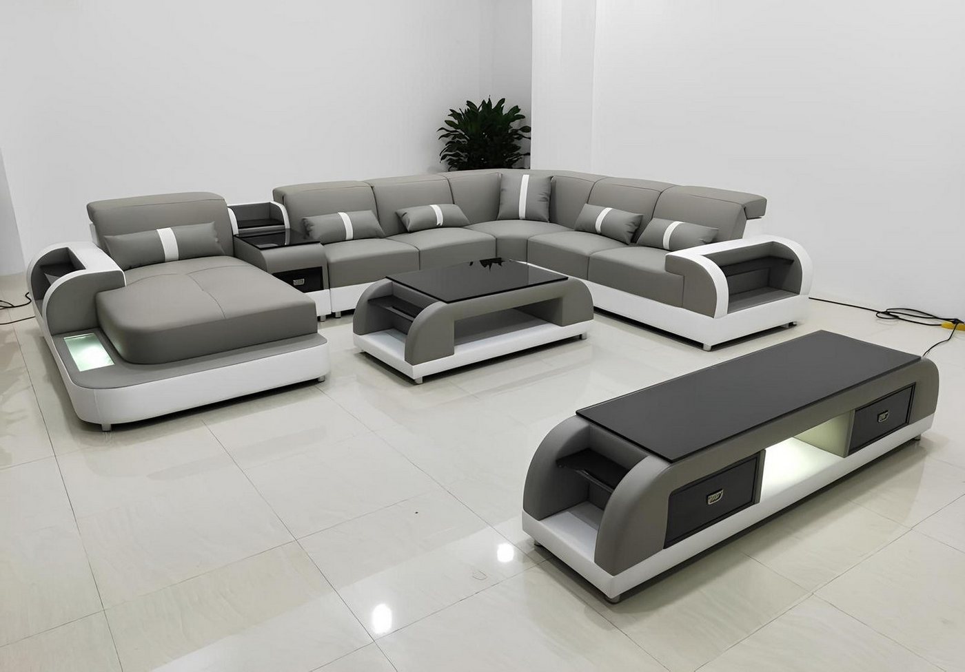 Xlmoebel Wohnzimmer-Set Sofa-Set mit modernem Design, Eckcouch in U-Form, Ledercouchtisch, (Ecksofa U-Form + Couchtisch), Hergestellt in Europa von Xlmoebel