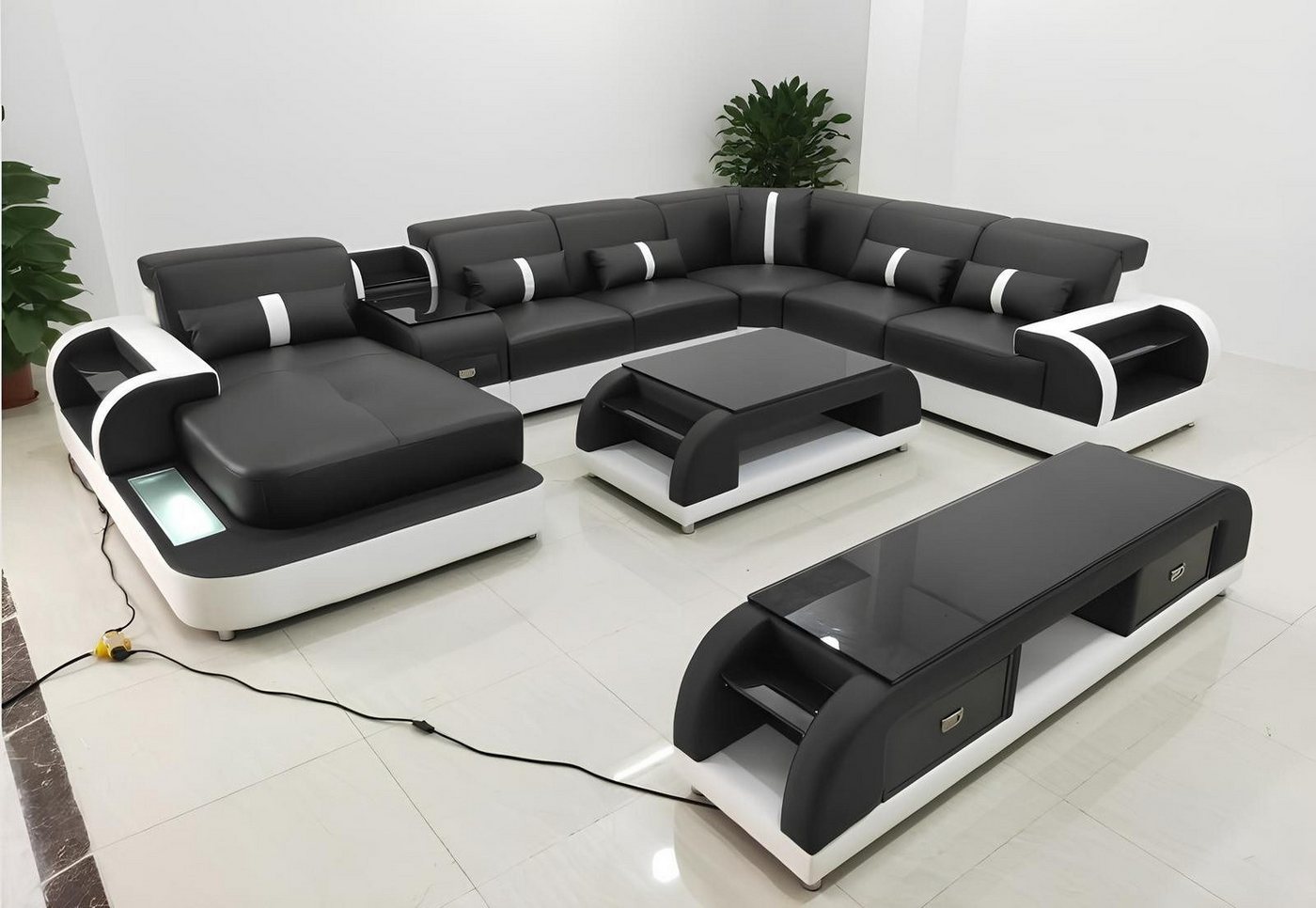Xlmoebel Wohnzimmer-Set Sofa-Set mit modernem Design, Eckcouch in U-Form, Ledercouchtisch, (Ecksofa U-Form + Couchtisch), Hergestellt in Europa von Xlmoebel