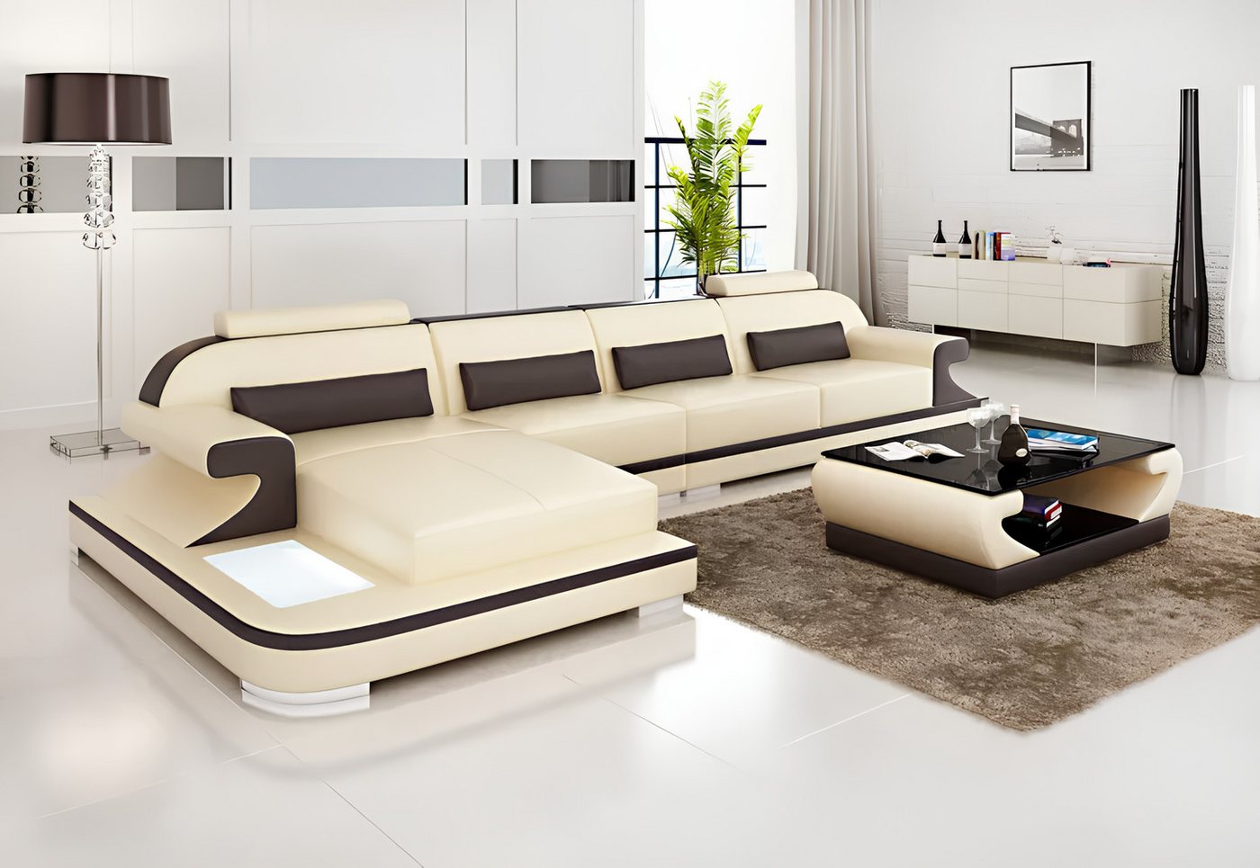 Xlmoebel Polstergarnitur Sofa aus Leder für das Wohnzimmer mit Eckdesign und Polsterung, (Ecksofa L-Form + Couchtisch), Hergestellt in Europa von Xlmoebel