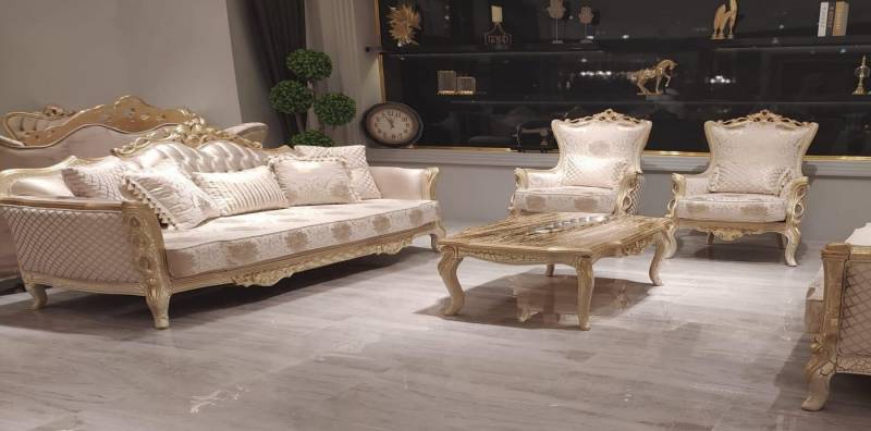 Xlmoebel Wohnzimmer-Set Sofagarnitur 3+1+1 Sitzer Couchtisch Sofa Sessel Set Gold Stil, (4-St., 3+1+1 Sitzer + Couchtisch), Hergestellt in Europa von Xlmoebel