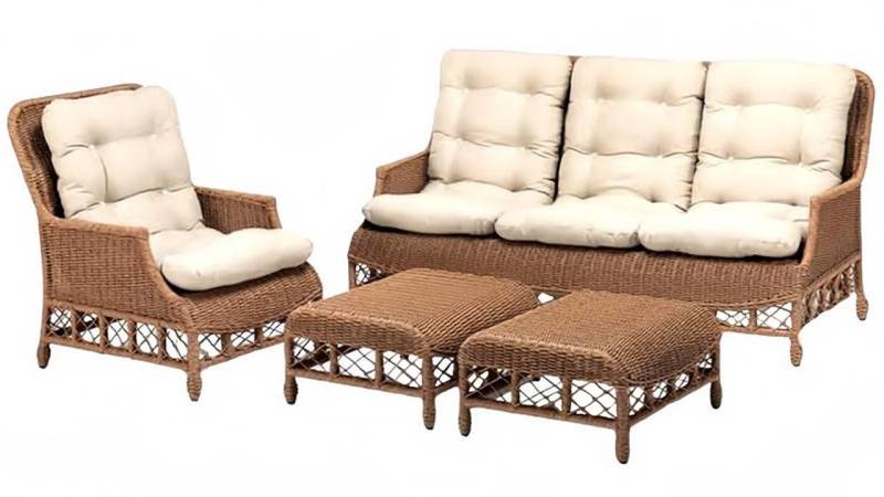 Xlmoebel Gartenlounge-Set Stabiles Rattan Garten-Set in Braun mit Gartenstühlen 2 Hockern, (4tlg Set(Sofa 3 Sitzer+Sessel+2x Hocker), Hergestellt in Europa von Xlmoebel