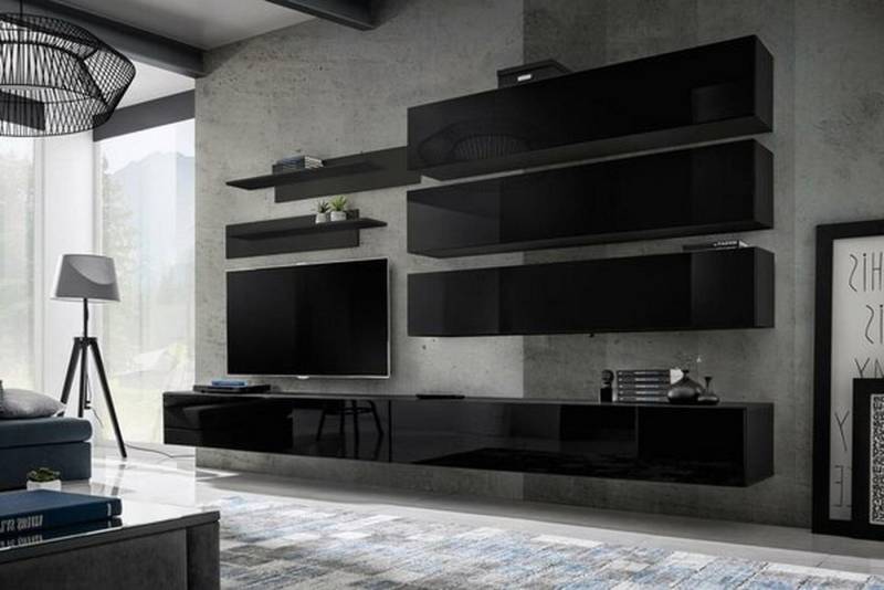 Xlmoebel Wohnwand Stilvolle Wandgarderobe Wohnbereich Holz Möbelgestaltung, (8-St., 1x Wohnwand + 2x TV Ständer + 3x Wandschrank + 2x Wandregal), Hergestellt in Europa von Xlmoebel