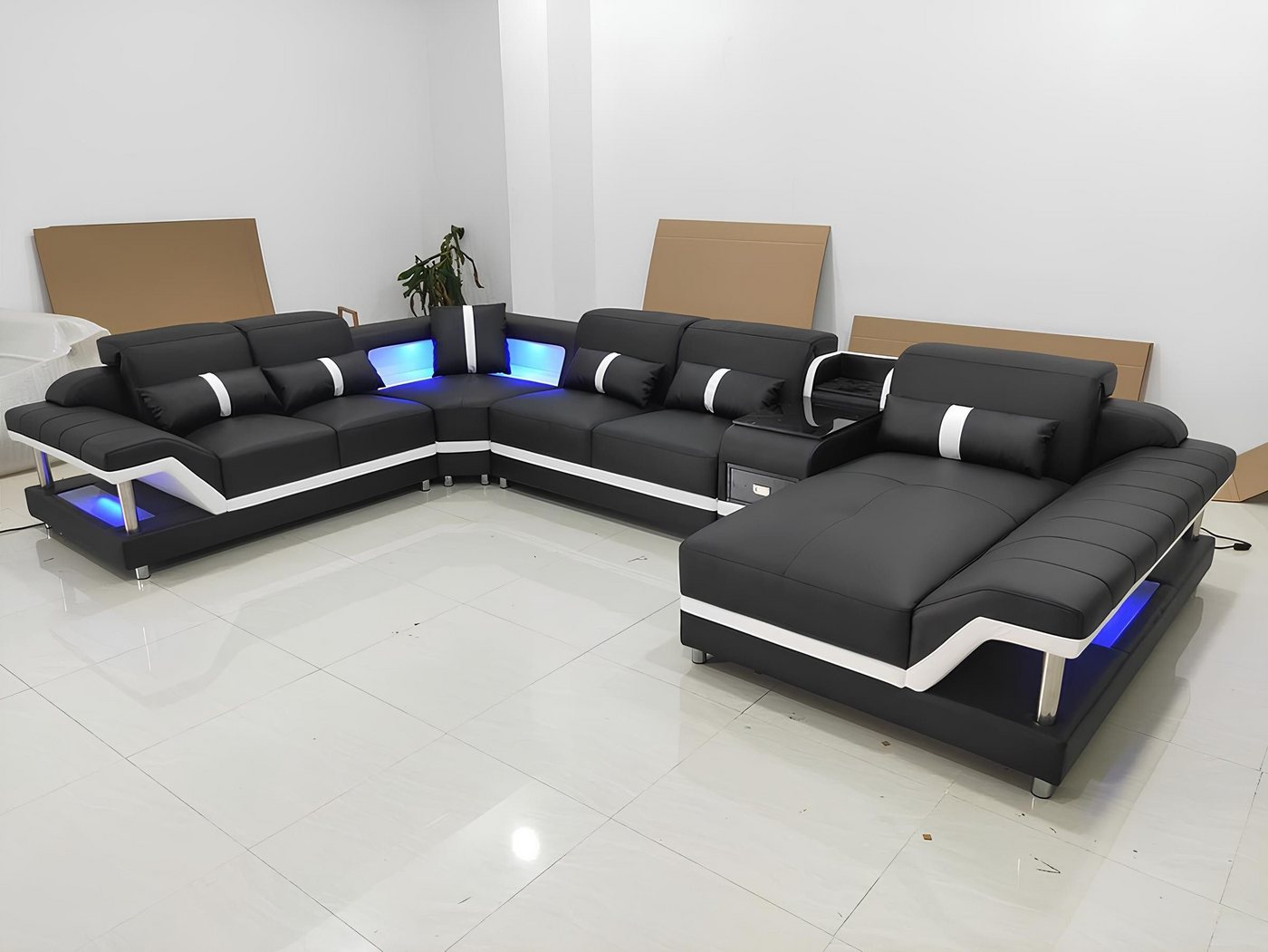 Xlmoebel Wohnzimmer-Set Stilvolles Ecksofa mit modernem Design, Wohnlandschaft, Polstermöbel, (Ecksofa U-Form + Couchtisch + Sideboard), Hergestellt in Europa von Xlmoebel