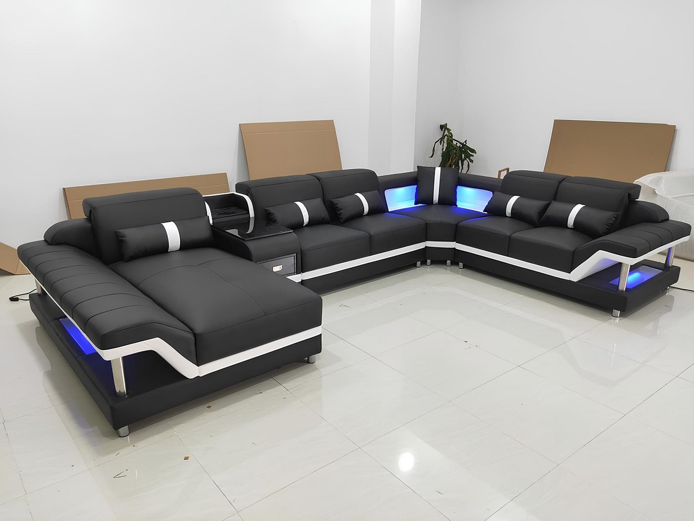 Xlmoebel Wohnzimmer-Set Stilvolles Ecksofa mit modernem Design, Wohnlandschaft, Polstermöbel, (Ecksofa U-Form + Couchtisch + Sideboard), Hergestellt in Europa von Xlmoebel