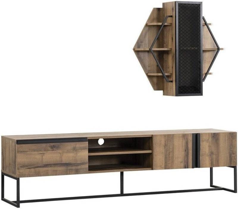 Xlmoebel Wohnzimmer-Set TV-Ständer Schrank in Braunholz für das Wohnzimmer mit Regalen, (RTV Lowboard + Regale), Hergestellt in Europa von Xlmoebel