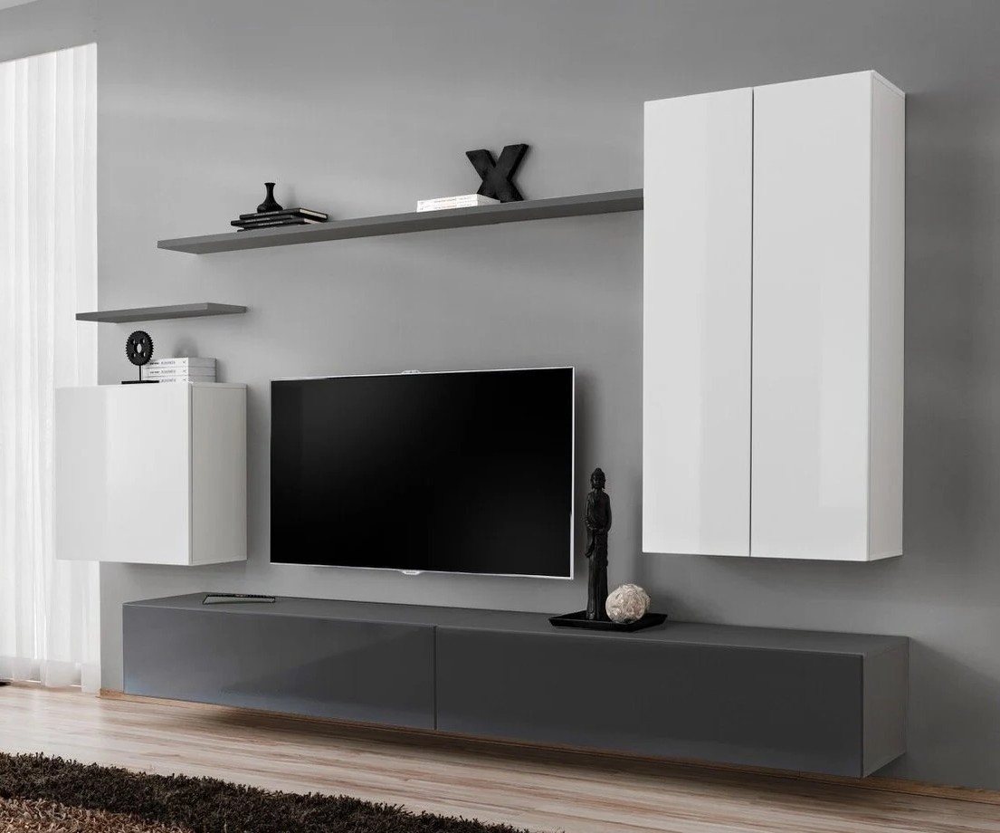 Xlmoebel Wohnzimmer-Set Vollständige Wohnkombination Weiß TV Regale Wohnzimmermöbel Anrichte, (7-St., 1x Wohnwand + 2x TV Ständer + 3x Wandschrank + 2x Wandregal), Hergestellt in Europa von Xlmoebel