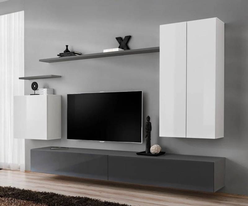 Xlmoebel Wohnzimmer-Set Vollständige Wohnkombination Weiß TV Regale Wohnzimmermöbel Anrichte, (7-St., 1x Wohnwand + 2x TV Ständer + 3x Wandschrank + 2x Wandregal), Hergestellt in Europa von Xlmoebel
