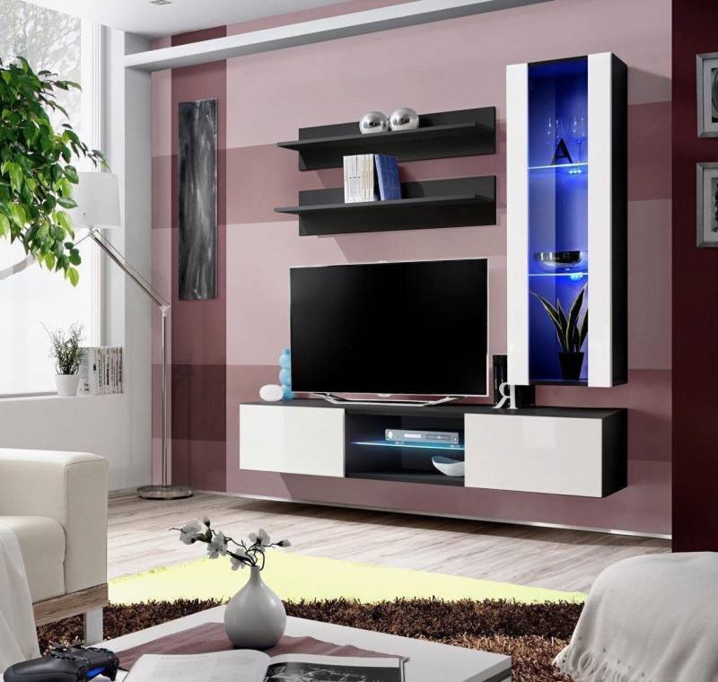 Xlmoebel Wohnzimmer-Set Vollständige Wohnwand Hängeschrank Wohnzimmermöbel Designer, (5-St., 1x Wohnwand + 1x TV Ständer + 1x Hänge Vitrine + 2x Wandregal), Hergestellt in Europa von Xlmoebel