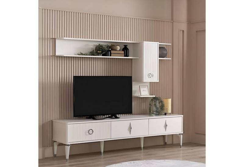 Xlmoebel Wohnwand Vollständiger TV-Ständer Schrank RTV Lowboard Wohnzimmer Regale Weiß, (RTV Lowboard + Regale), Hergestellt in Europa von Xlmoebel